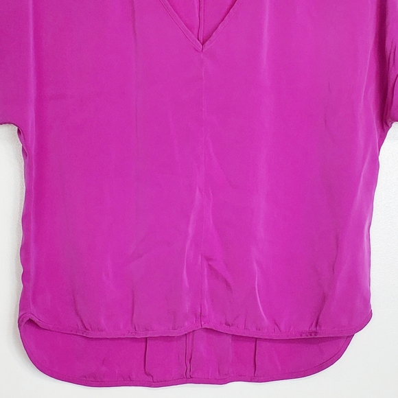 Milly size 10 silk blend  v neck short dolman sleeve top blouse magenta fuchsia - Picture 3 of 12
